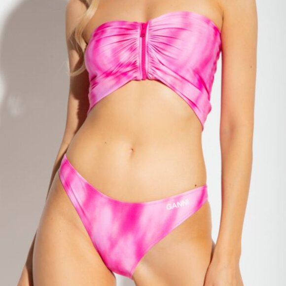 GANNI BIKINI SET Strapless Swim Top & Bottom Size S 36 Pink Tie Dye NEW $240 - Picture 5 of 16